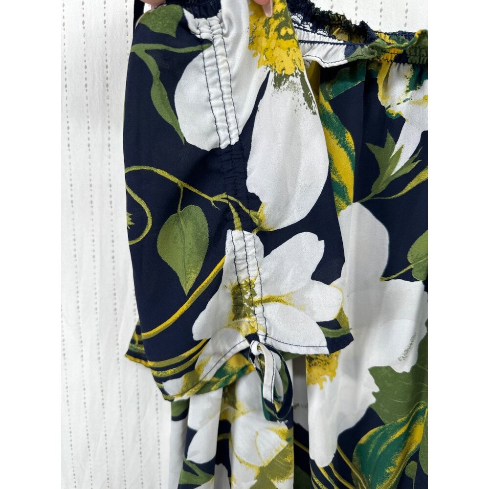 7th Avenue Women Blouse Sz L Navy Floral Off-Shoulder Flirty Tropical ResortWear - Picture 3 of 12